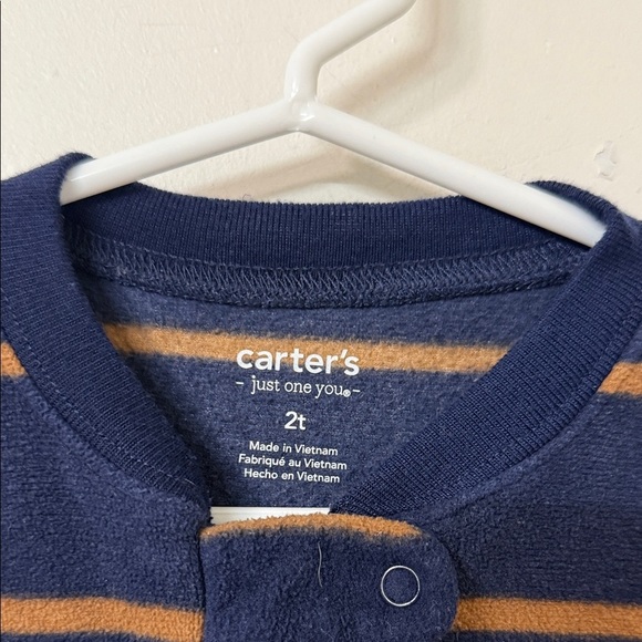 Carter's Blue and Brown Footed One Piece with Cozy Stripes - Picture 2 of 2